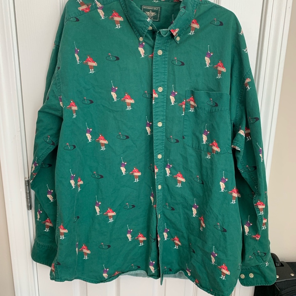 Dockers Green Casual Button Down Shirt with Fun Print